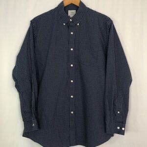 L.L. Bean Mens Blue Check Wrinkle Resistant Traditional Fit Button Down Size L